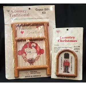 Set of 2 Season's Greetings CHRISTMAS CROSS STITCH KITS Country Geese & Soldier